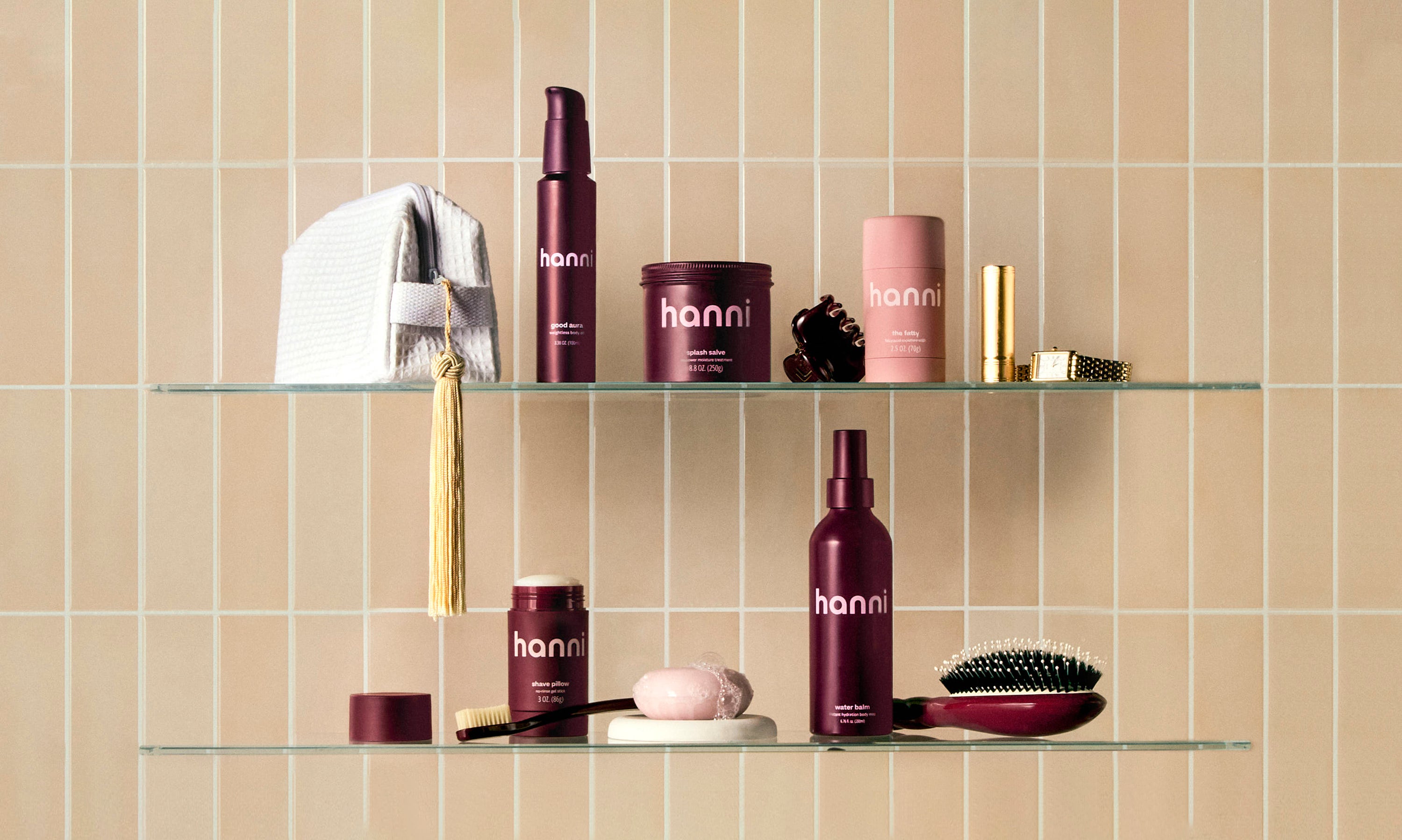 Assortment of Hanni products in a double deck divider.