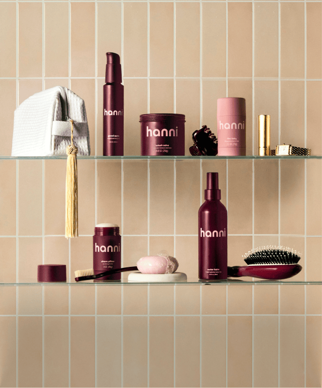 Hanni products on two shelves